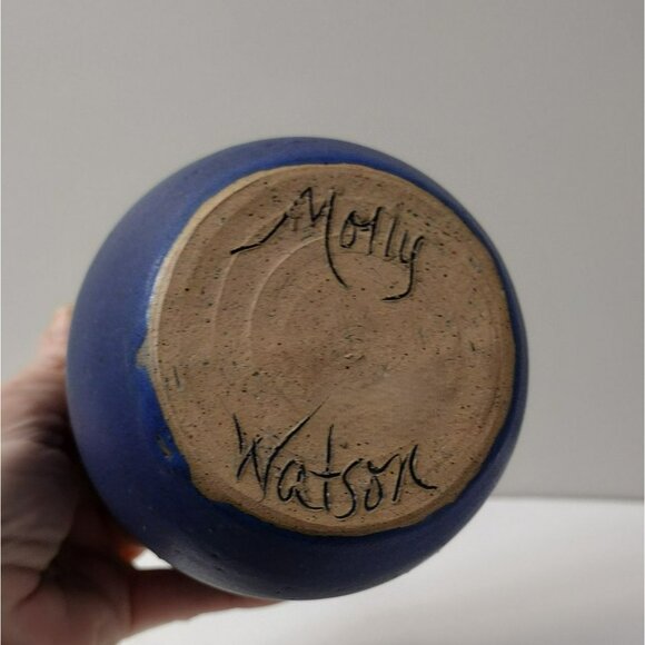 Handcrafted Blue Brown Pottery Vase, Signed Molly Watson, Molly Wat Ceramics Art - Picture 5 of 8